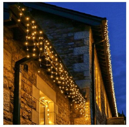 300 LED 15 Metrai lempučių lauko girlianda Varvekliai su baltu laidu, Šiltai baltos spalvos Flash